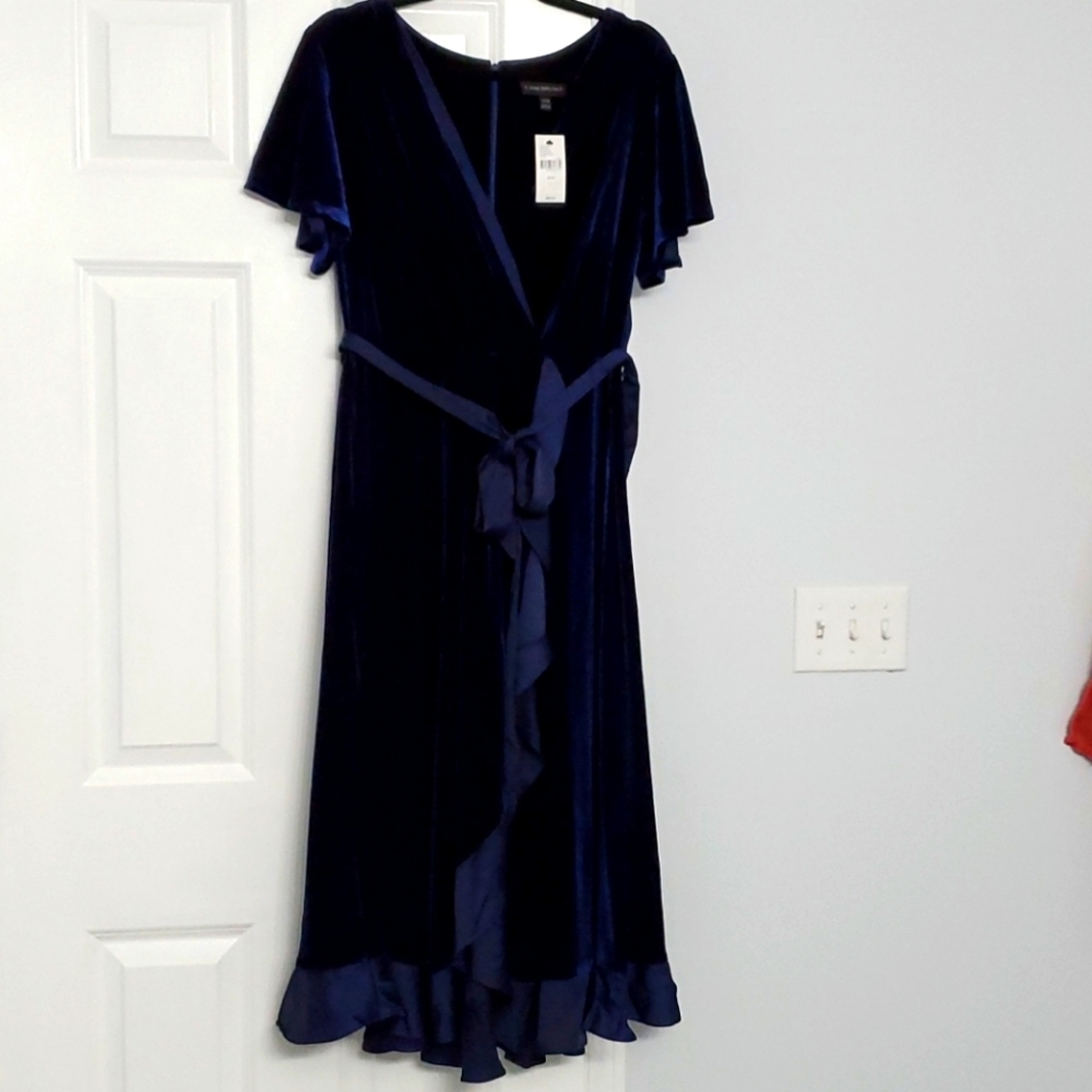Blue velvet faux wrap dress